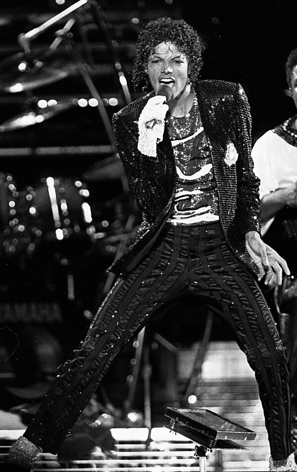 Michael Jackson performing at Victory Tour, Arrowhead Stadium, 1984